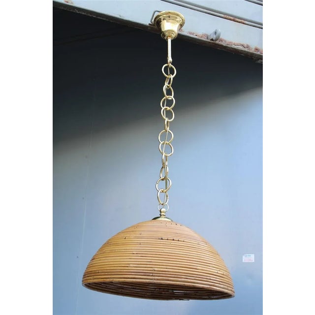 Dome Ceiling Light in Wicker & Brass, Italy, 1970s For Sale - Image 9 of 11
