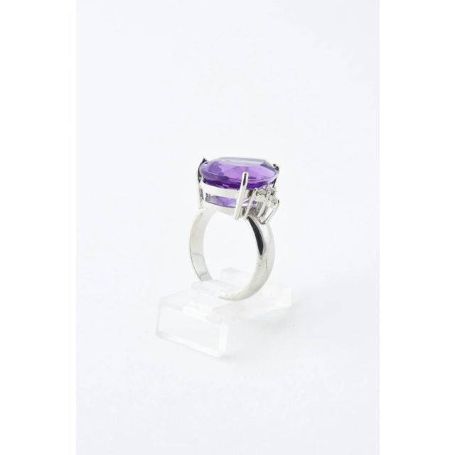 Amethyst and Diamond White Gold Cocktail Ring size 6.75 For Sale - Image 4 of 9
