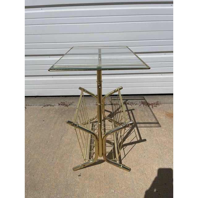 Gold Faux Bamboo Side Table Vintage Mid Century Modern Glass Rack For Sale - Image 9 of 10