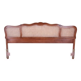 French Provincial King Size Walnut and Cane Headboard by Dixie For Sale