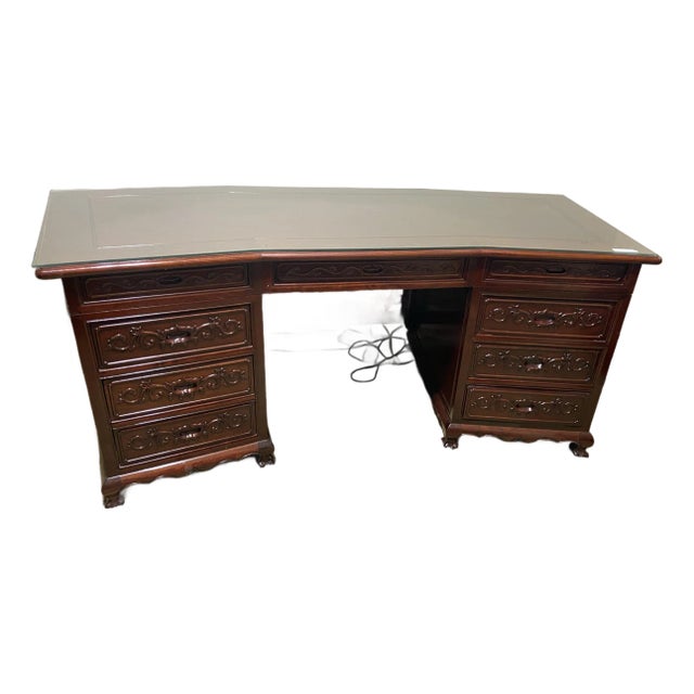 Vintage Mid Century Modern Rosewood Oriental Chinese Asian Executive Desk For Sale