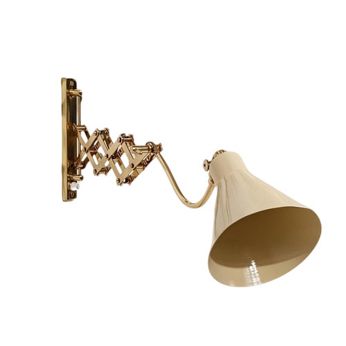 Vintage Italian Adjustable Wall Light in Brass and Creamy White Metal, 1950s For Sale