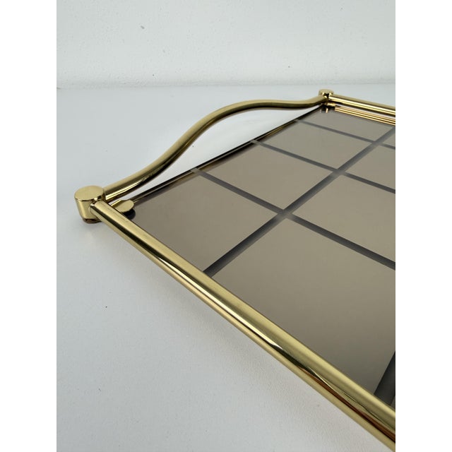Large Italian Tray in Brass and Smoked Mirrored Glass, 1980s For Sale - Image 6 of 13