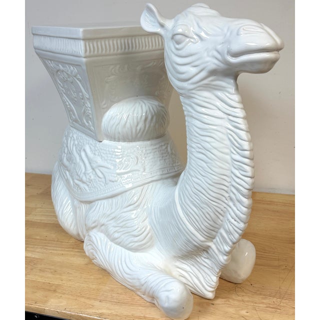 Ceramic Italian Hollywood Regency Blanc de Chine Camel Garden Seat or Side Table, 1970s For Sale - Image 7 of 14