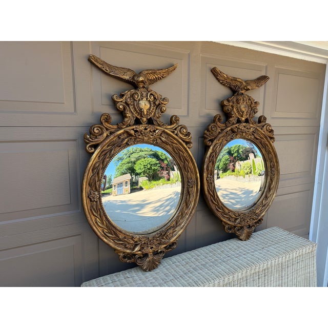 Pair of Monumental Federal Giltwood Eagle Convex Mirrors For Sale - Image 4 of 18