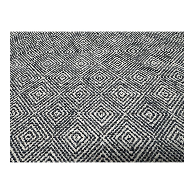 Designer Water & Stain Resistant Damond Pattern MCM Navy Blue Off White Woven Upholstery Fabric For Sale