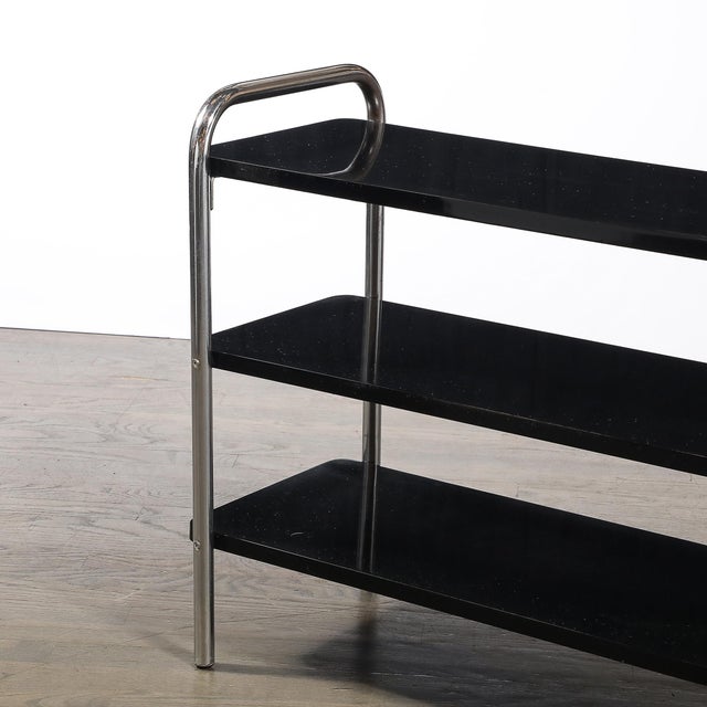 Metal Art Deco Three-Tier Bullet Form Side Table, Model No 806 by Wolfgang Hoffman For Sale - Image 7 of 15