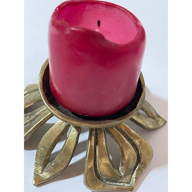 Metal Brutalist Brass Flower Candle Holder For Sale - Image 7 of 11
