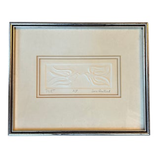 1960’s Original Folk Art Two Doves Embossed Lithograph “Duet” For Sale