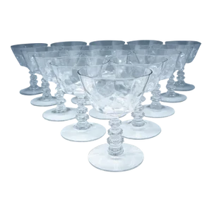 Vintage 1930s Cambridge Virginian Champagne or Tall Sherbet Glasses With Optic Bowl - 15 Pieces