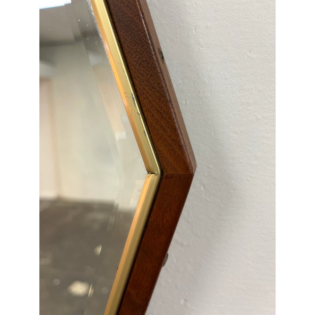 Mid Century Walnut Brass Hexagon Beveled Glass Mirrors After Paul McCobb For Sale In New York - Image 6 of 7