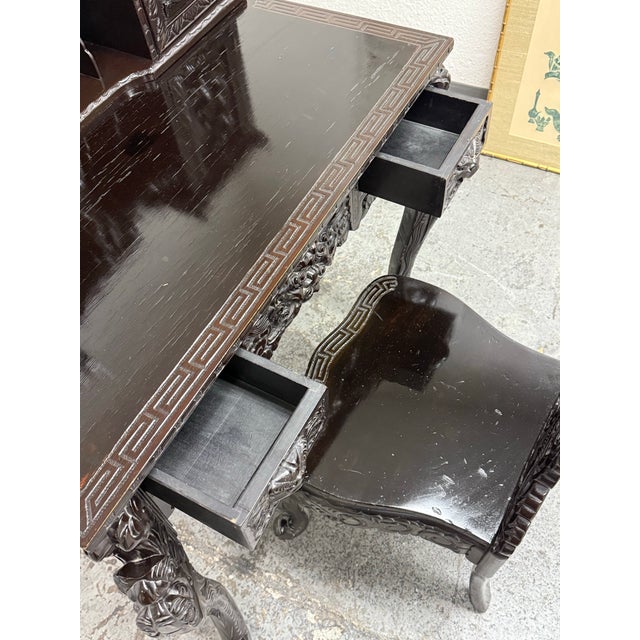 Design Plus Gallery presents a Japanese Hand Carved Dragon Desk + Chair from the Late 20th Century. Crafted from solid...