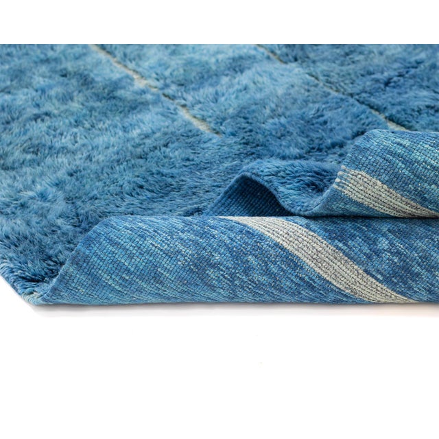 Fractured Linear Grid Hand-Knotted Moroccan Wool Rug | 9'8" X 8'4" | One of a Kind For Sale - Image 6 of 8