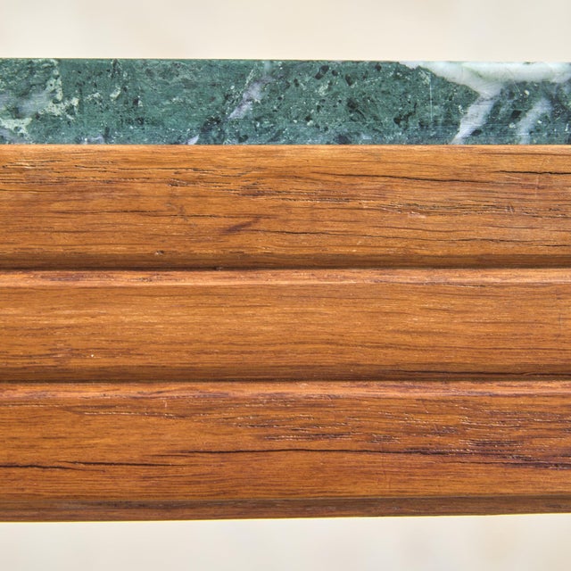 Wood Italian Oak Dining Table with Green Marble Top, 1970s For Sale - Image 7 of 11