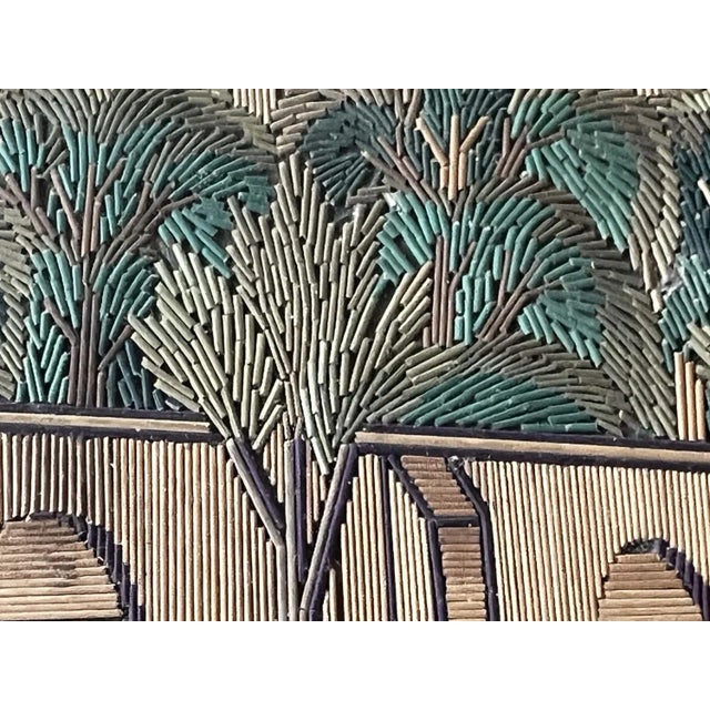 Mexican Artist, Popotillo Chapultepec & Palacio Diptych, 1890s-1910s, Straw Mosaic, Framed For Sale - Image 6 of 7