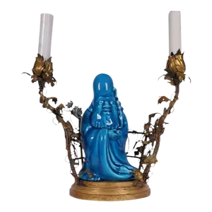 Art Deco Chinese Turquoise Porcelain Buddha Mounted Table Lamp