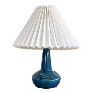 Vintage Danish Blue Glazed Ceramic Table Lamp, 1960s For Sale