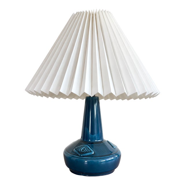 Vintage Danish Blue Glazed Ceramic Table Lamp, 1960s For Sale