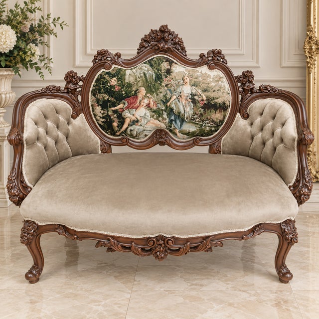 Bring timeless French elegance into your interior with this beautifully sculpted Louis XV-style settee, featuring an...