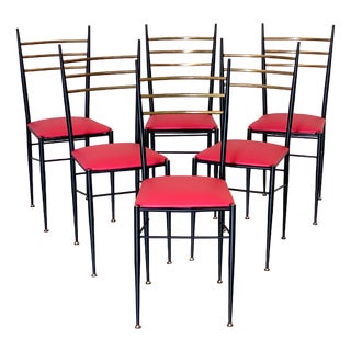 Iron and Brass Chairs, 1960s, Set of 6 For Sale