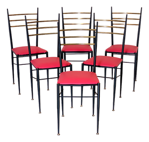 Iron and Brass Chairs, 1960s, Set of 6