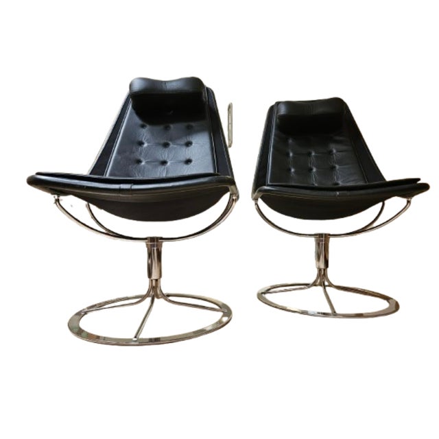 Metal Mid-Century Modern Italian Swivel Lounge Chairs in Black Leather, 1970s, Set of 2 For Sale - Image 7 of 9