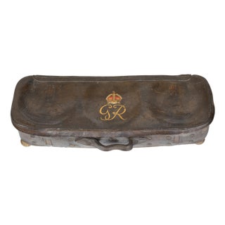 English 19th Century Brown Leather Case with GR Crowned Monogram and Ball Feet For Sale