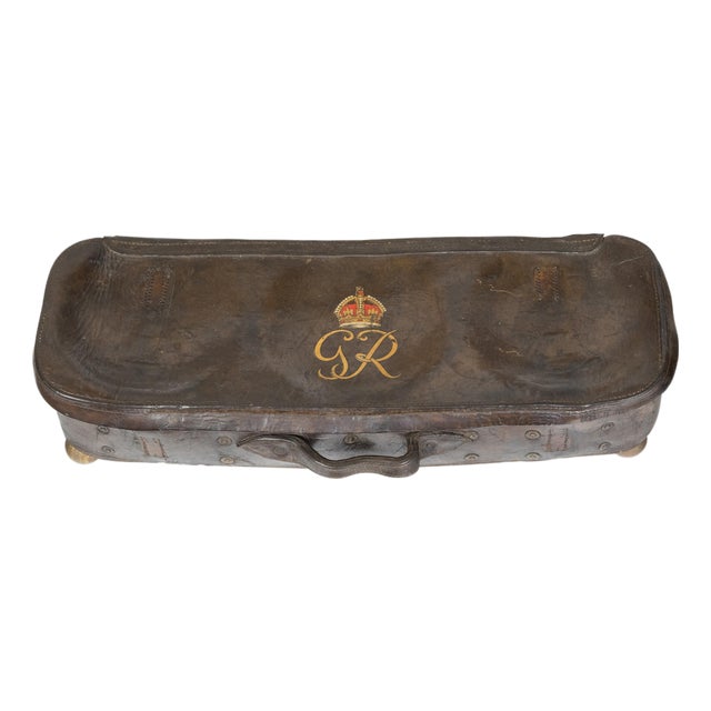 English 19th Century Brown Leather Case with GR Crowned Monogram and Ball Feet For Sale