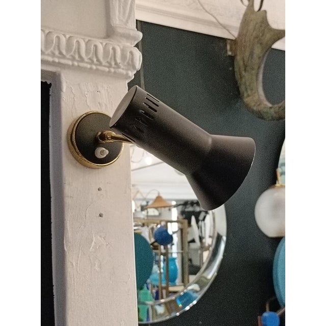 Black Black Metal and Brass Wall Lamp from Stilnovo, Italy, 1950s For Sale - Image 8 of 11