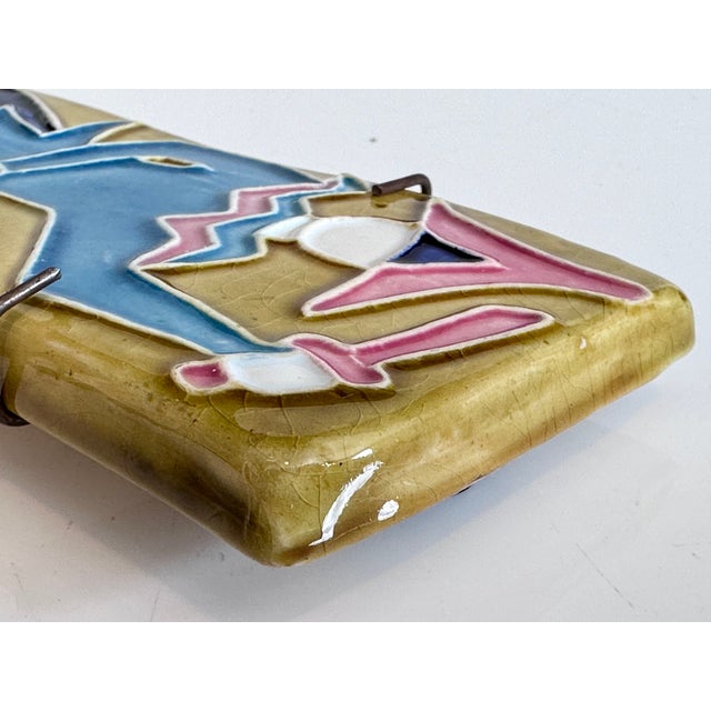 Mid-Century Modern Signed Harlequin Relief Tile in Ceramic with Metal Hook, Italy, 1950s For Sale - Image 3 of 11