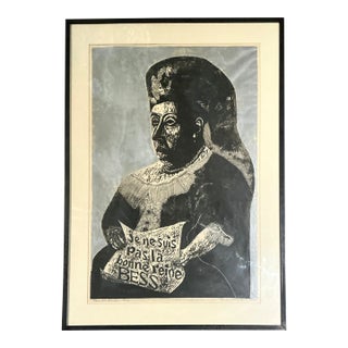 Vintage Queen Victoria Abstract the Empress” Figurative Woodcut Print For Sale