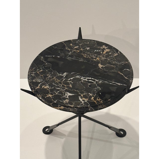 1970s Neoclassical Style Iron Arrow Motif Side Table With Marble Top For Sale - Image 5 of 5