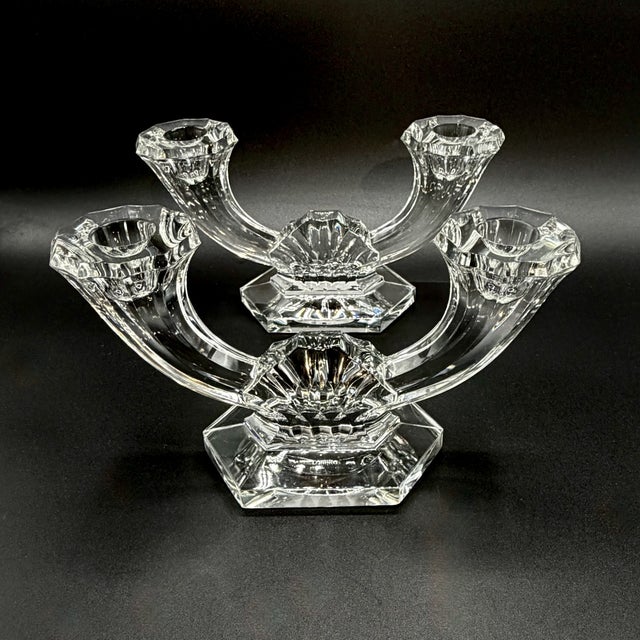 Mid-Century Modern Imperial Crystal Twin-Arm Candelabra from Val Saint Lambert, Belgium, 1950s, Set of 2 For Sale - Image 3 of 18
