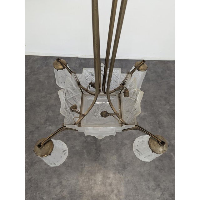 Glass Art Deco Glass Chandelier from Muller Frères, France For Sale - Image 7 of 9