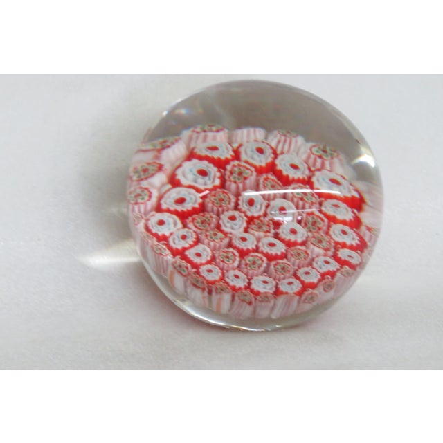 Hand Blown Art Glass Paperweight Red and White Flowers Design For Sale In Miami - Image 6 of 13
