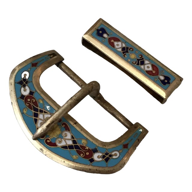 Bronze Enamelware Belt Buckle, Circa 1910 For Sale