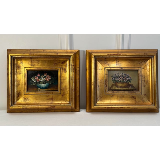 Late 20th Century Vintage French Country Traditional Realism Floral Still Life Framed Original Oil Paintings, a Pair For Sale - Image 5 of 12