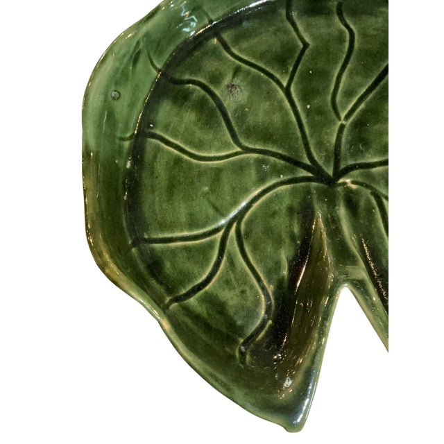 Beautiful dark green antique French majolica lily pad.
