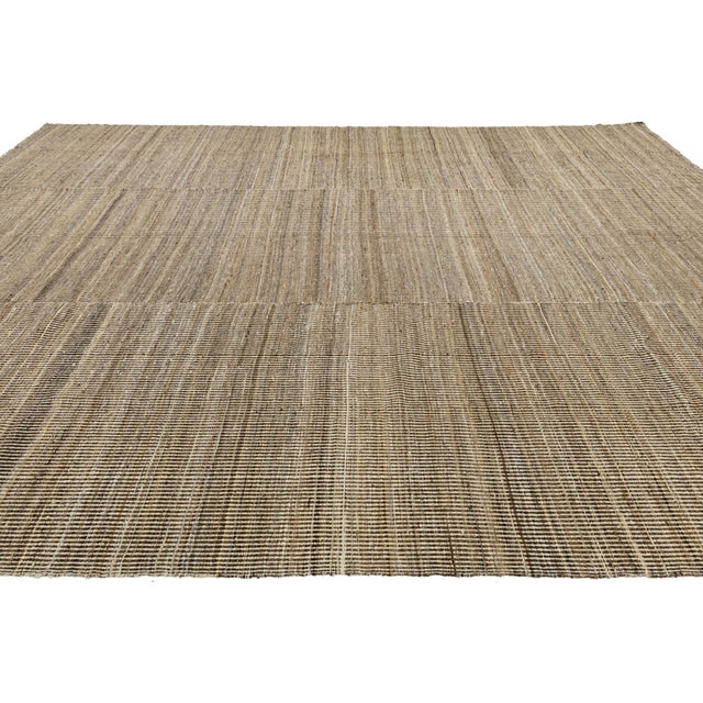 12x15 Earthy Minimalism: Handmade Modern Kilim Wool Rug For Sale - Image 10 of 11