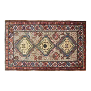 Antique Caucasian Kazak Oriental Rug in Small Size with Three Medallions