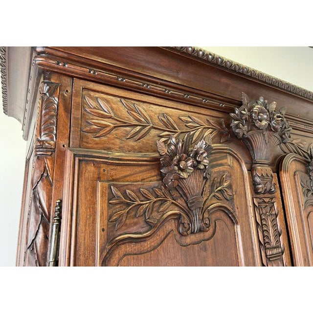 Wood Vintage French Louis XVI Style Carved Walnut 2-Door Wardrobe For Sale - Image 7 of 18