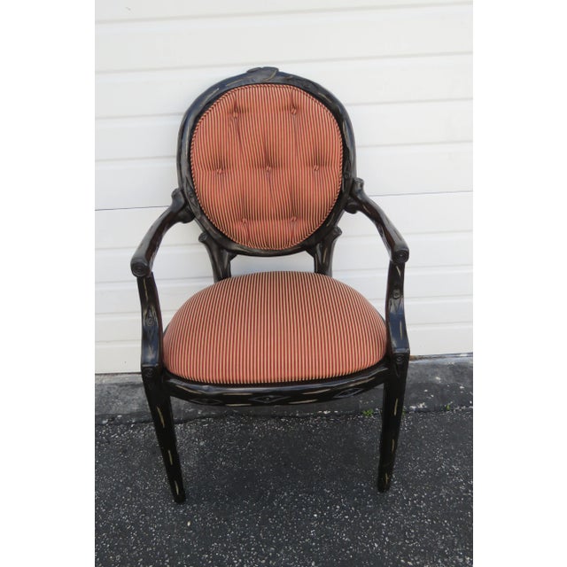 Hollywood Regency Hollywood Regency Pair of Painted Black Side Livingroom Fireplace Chairs For Sale - Image 3 of 13