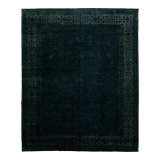 Contemporary Midnight Emerald Hand-Knotted Overdyed Wool Area Rug 12x15 For Sale