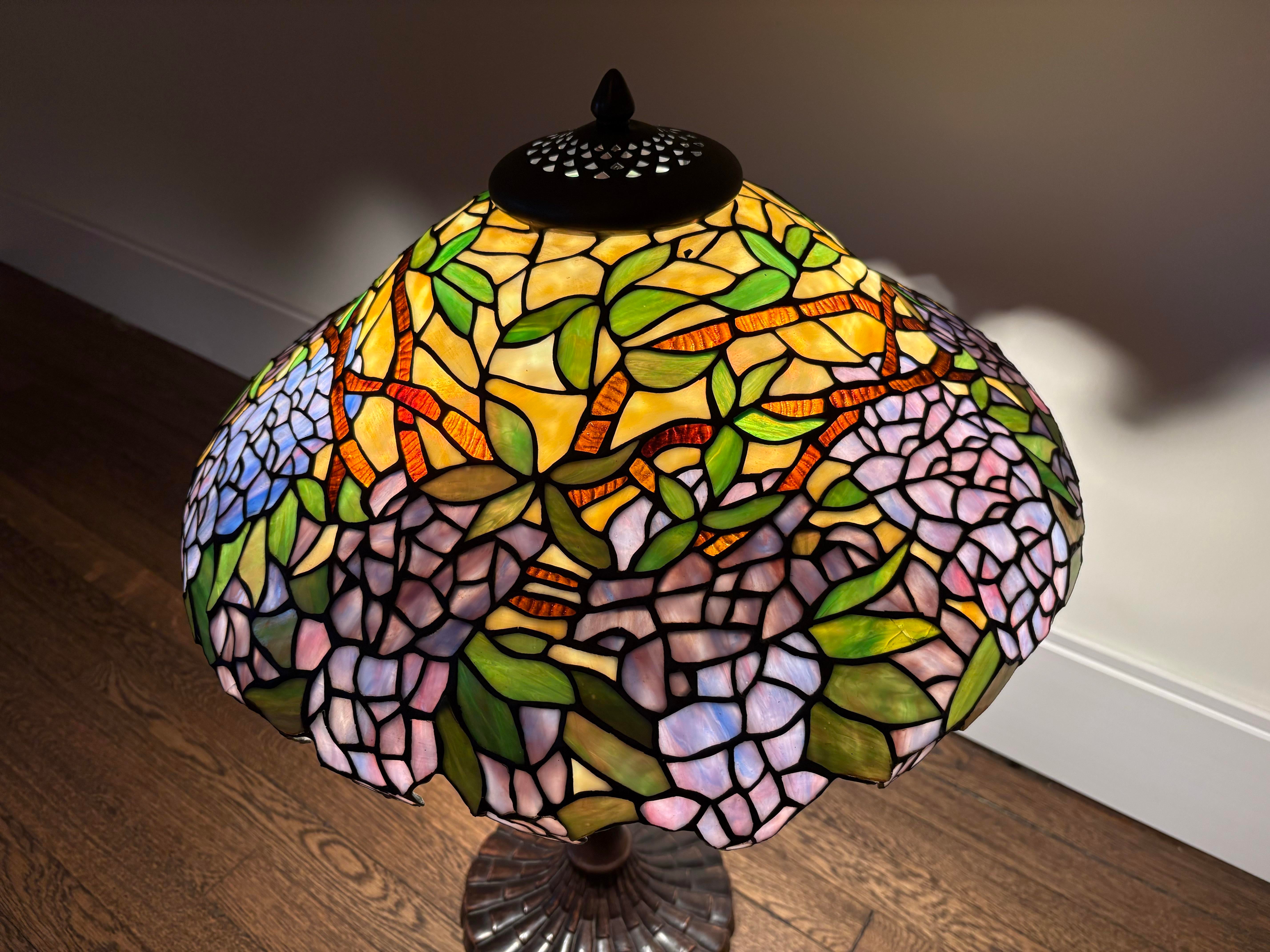 Vintage Pair of Stained Glass "Wisteria" Table Lamps in the Style of Tiffany  & Co. | Chairish
