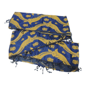 Vintage Royal Blue & Gold Silk Woven With Gold Metallic Treads Textile Border