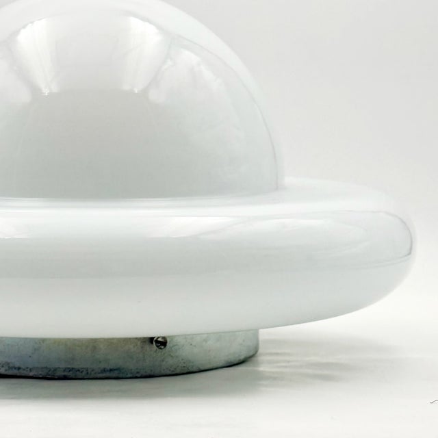 Space Age UFO Ceiling Lamp in White Opaline Glass, Italy, 1970s For Sale - Image 9 of 15