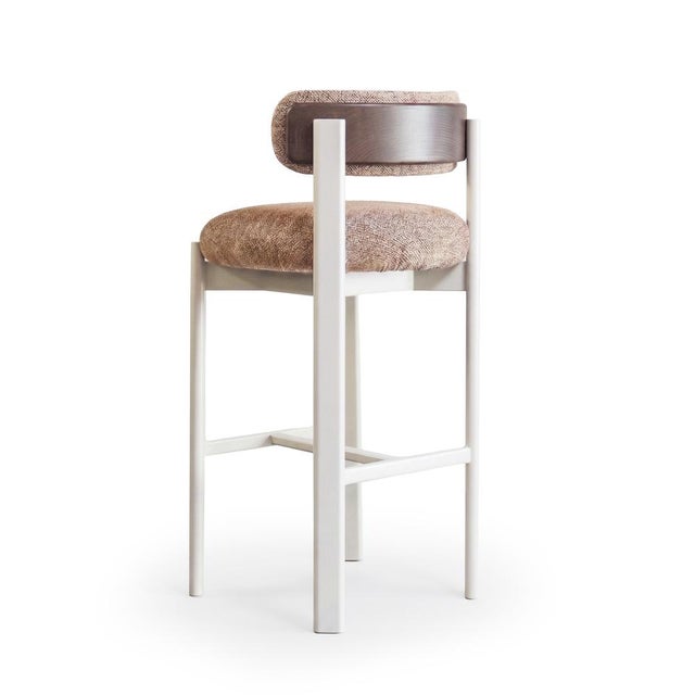 Siena Bar Chair in Akalu Autumn Fabric and Taupe Lacquered Structure by Mambo Unlimited Ideas, in New conditions. Designed...