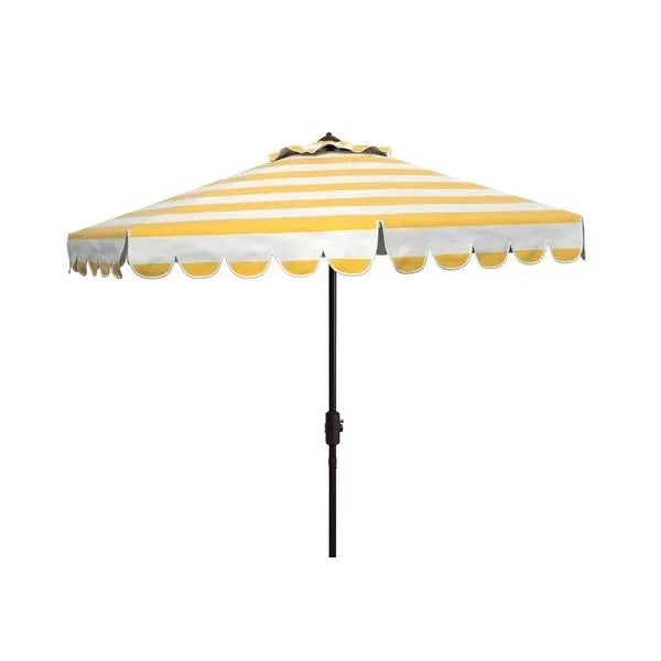 Not Yet Made - Made To Order Outdoor Maui Single Scallop Striped 9ft Crank Push Button Tilt Umbrella - Orange For Sale - Image 5 of 5