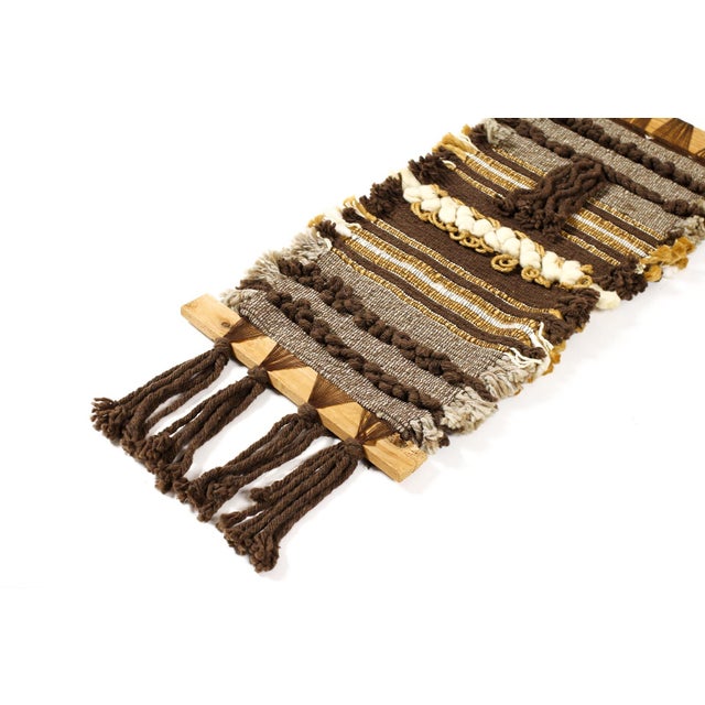 Abstract Vintage Mid Century 70’s Woven Textile Wall Hanging Fiber Art — Earthtone Abstract For Sale - Image 3 of 4