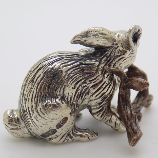 Vintage Italian Handmade Genuine Silver & Brass Rabbit Bunny Figurine Miniature For Sale - Image 4 of 10